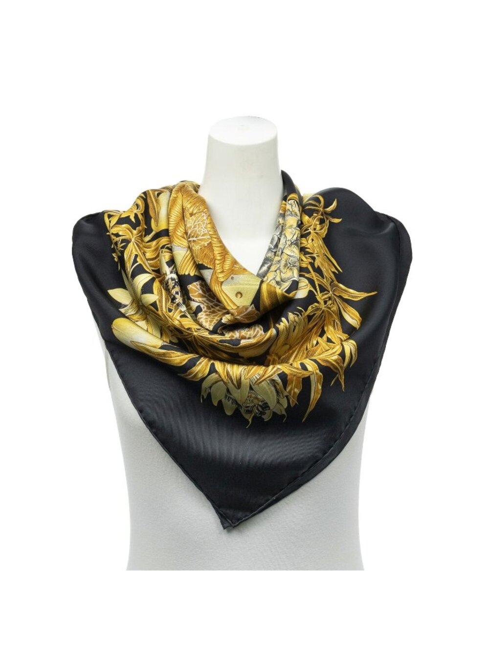 Hermes Scarf Black Gold Gray Twill Silk